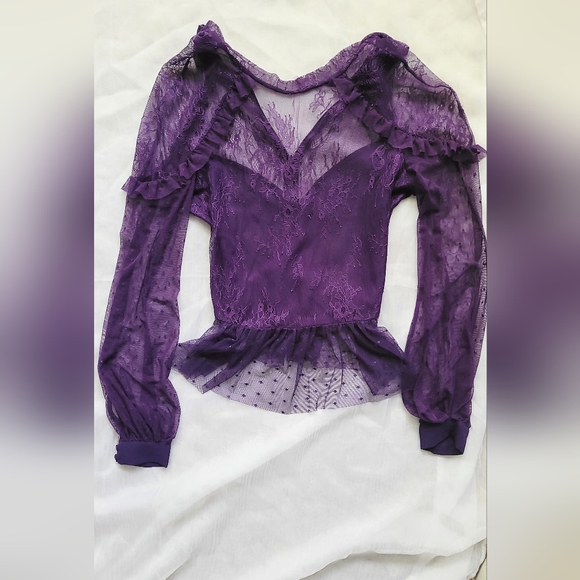 Bardot Tops - Bardot Sheer Royal Purple Mesh Lace Blouse Size Small
